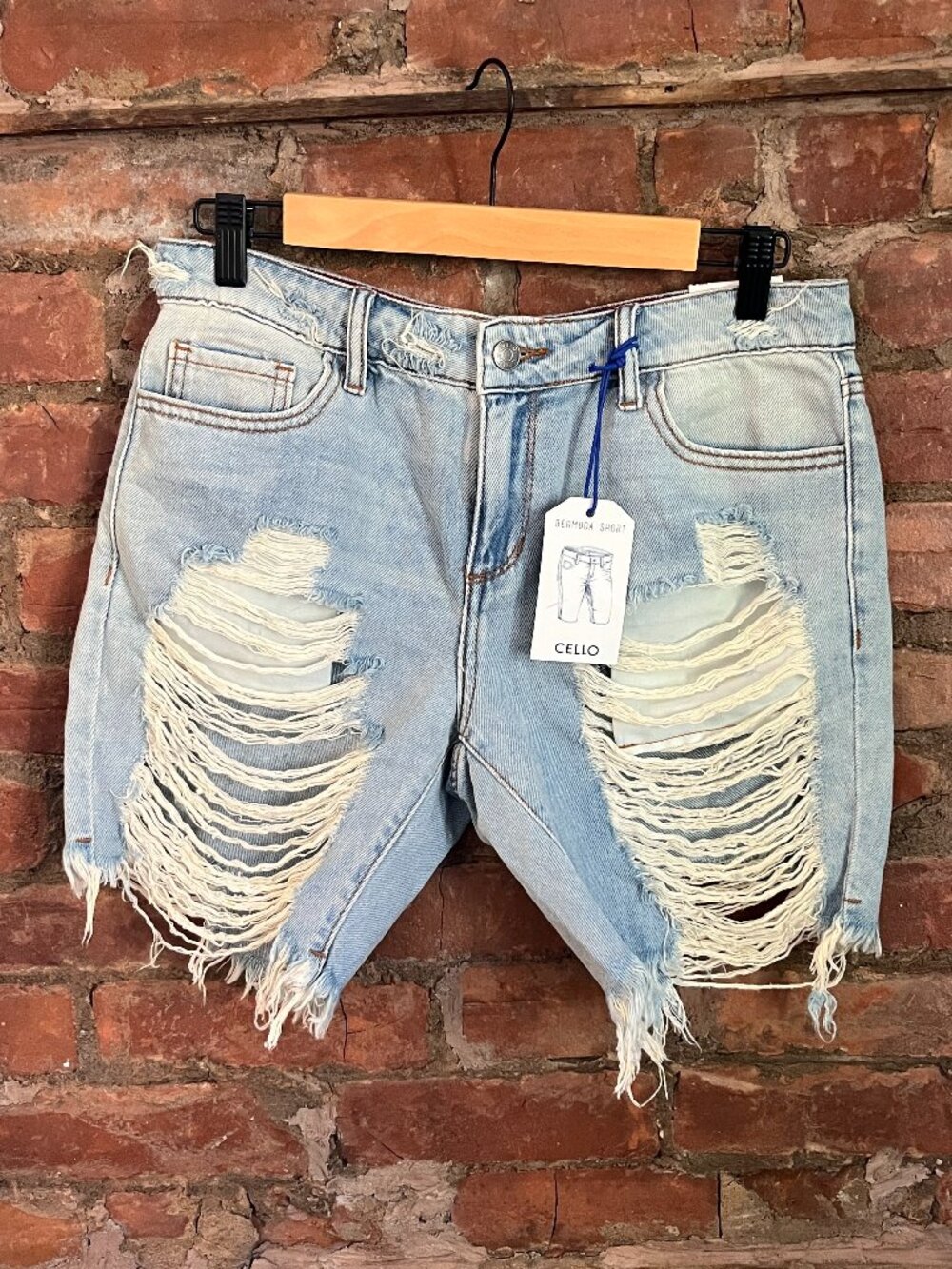2 for $40 | NWT Cello Bermuda Jean Shorts Medium Light Wash Heavy Distressed